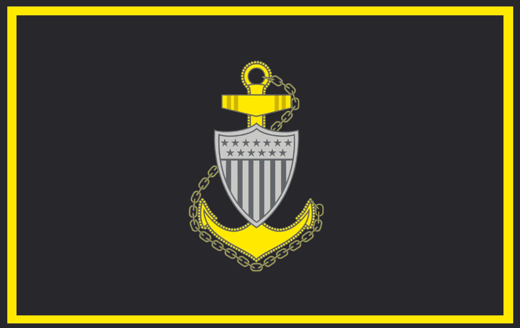 A grey background with a yellow border. In the center is a yellow anchor and a grey shield. The center is the Chiefs Anchor.