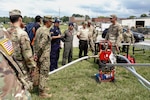 Kentucky National Guardsmen brief members of the Ecuadorian military and civilian partners on a Chemical, Biological, Radiological, Nuclear and high-yield Explosive Enhanced Response Force Package at Boone National Guard Center in Frankfort Aug. 7, 2024. The Kentucky Guard and Ecuador have been partners via the State Partnership Program since 1996.