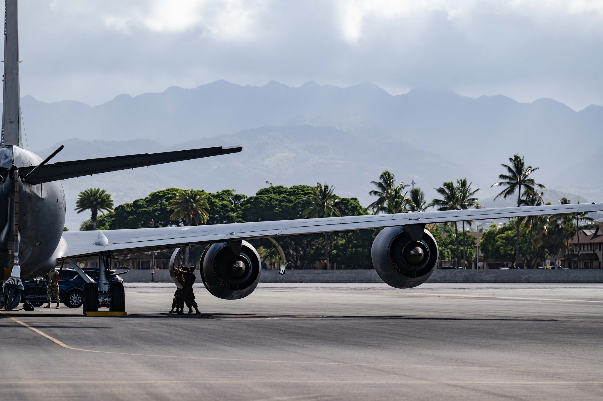 Citizen Airmen assigned to the 927th Maintenance Group, MacDill Air Force Base, Florida, open a KC-135 Stratotanker aircraft engine for maintenance on Joint Base Pearl Harbor-Hickam, Hawaii, during Exercise Rim of the Pacific 2024, July 15, 2024. Twenty-nine nations, 40 surface ships, three submarines, 14 national land forces, more than 150 aircraft and 25,000 personnel are participating in RIMPAC in and around the Hawaiian Islands, June 27 to Aug. 1. The world's largest international maritime exercise, RIMPAC provides a unique training opportunity while fostering and sustaining cooperative relationships among participants critical to ensuring the safety of sea lanes and security on the world's oceans. RIMPAC 2024 is the 29th exercise in the series that began in 1971. (U.S. Air Force photo by Tech. Sgt. Bradley Tipton)