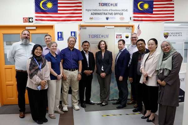 KUALA LUMPUR, Malaysia (July 19, 2024) Capt. Franca Jones, commander, Naval Medical Research Command poses for a photo with members of Naval Medical Research Unit (NAMRU) INDO PACIC and the Tropical Infectious Diseases Research & Education Centre during an official site visit. NAMRU INDO PACIFIC, part of the Naval Medical Research & Development enterprise and headquartered out of Singapore, conducts research in cooperation with host nations in Vietnam, Laos, Singapore, Malaysia and Thailand to improve global health, ensure military force health protection and address infectious diseases such as malaria, dengue fever virus and gastro-intestinal pathogens. (U.S. Navy photo by Tommy Lamkin /Released)