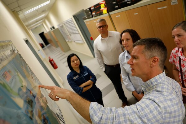 KOTA KINABALU, Malaysia (July 22, 2024) Capt. Andrew Letizia, science director for Naval Medical Rsearch Unit (NAMRU) INDO PACIFIC points to a map of the island of Borneo while briefing Malaysia’s state of Sabah to Capt. Franca Jones, commander, Naval Medical Research Command during an official site visit. NAMRU INDO PACIFIC, part of the Naval Medical Research & Development enterprise and headquartered out of Singapore, conducts research in cooperation with host nations in Vietnam, Laos, Singapore, Malaysia and Thailand to improve global health, ensure military force health protection and address infectious diseases such as malaria, dengue fever virus and gastro-intestinal pathogens.

(U.S. Navy photo by Tommy Lamkin /Released)