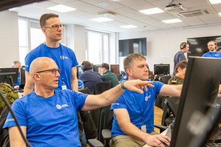 Maryland National Guard Airmen participated in a cybersecurity exercise at the NATO Cooperative Cyber Defence Centre of Excellence with their Estonian and French partners Aug. 11, 2024. Locked Shields 2024, the world’s largest live-fire cyber defense exercise, is designed to highlight the global community’s commitment to combating cyber threats.