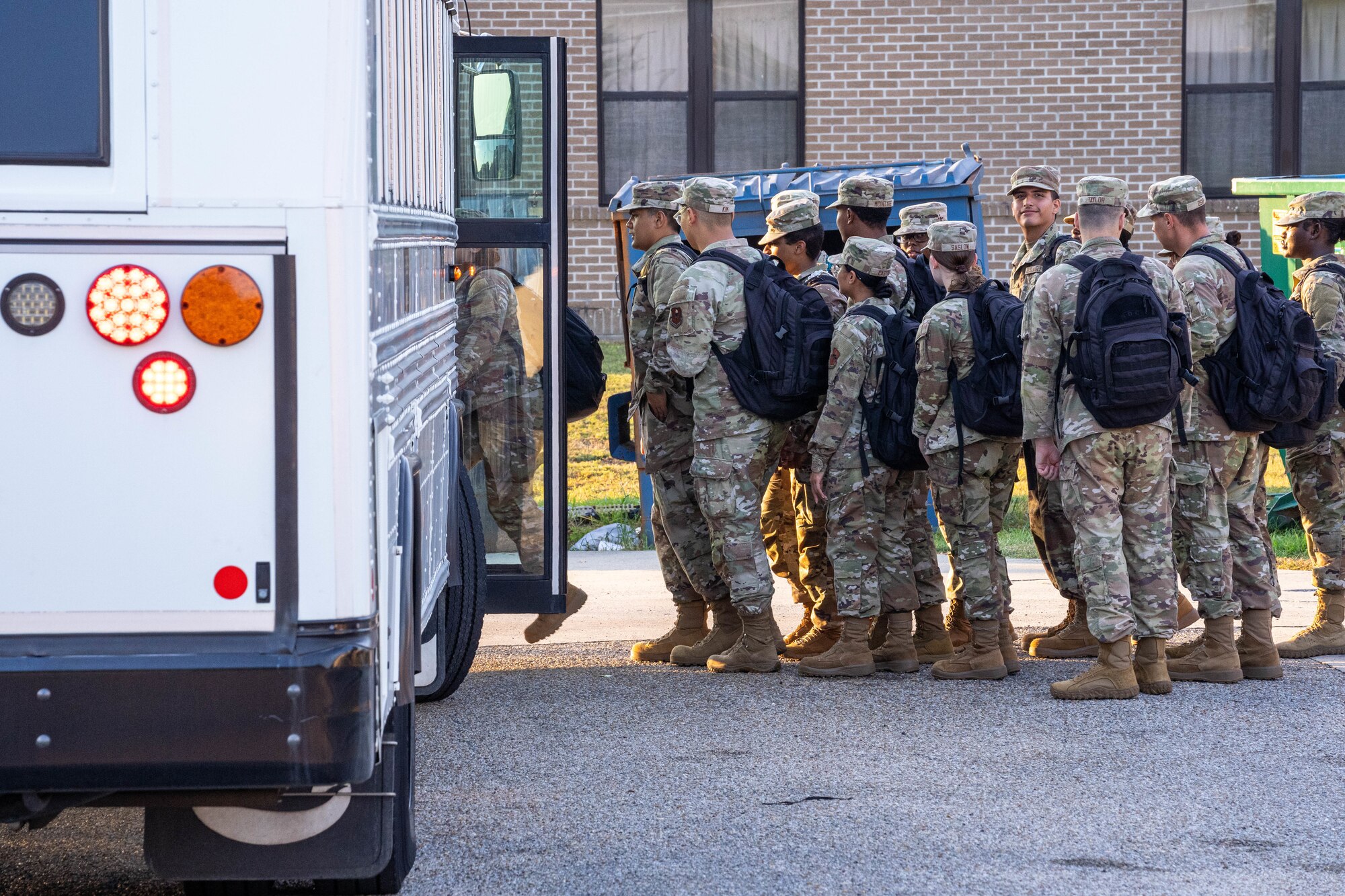 81st Training Group Airmen board a bus on Keesler Air Force Base, Mississippi, Aug. 12, 2024.