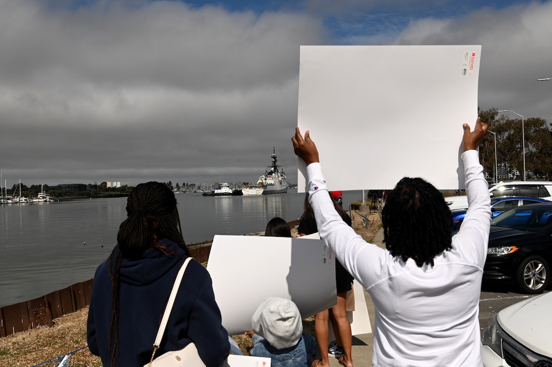 The U.S. Coast Guard Cutter Waesche (WSML 751) crew members reunite with family, friends and loved ones after returning to their Base Alameda, California, home port, Aug. 11, 2024, following a 120-day Indo-Pacific patrol. The Waesche participated in various engagements, exercises, and events throughout their deployment. U.S. Coast Guard photo by Chief Petty Officer Matthew Masaschi.