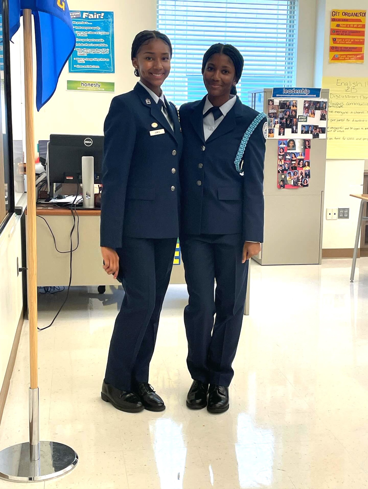 Cadet Aaliyah Jones, left, at Oxon Hill High School's Back-to-School night on Sept. 14, 2023.