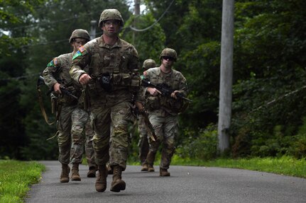 Competitors in the 2024 Army National Guard Best Warrior Competition run a 1-kilometer route as part of the competition’s biathlon event at Ethan Allen Firing Range, Vermont, Aug. 6, 2024. Winners are named the Army Guard Soldier and Noncommissioned Officer of the Year and compete in the Department of the Army Best Squad Competition.