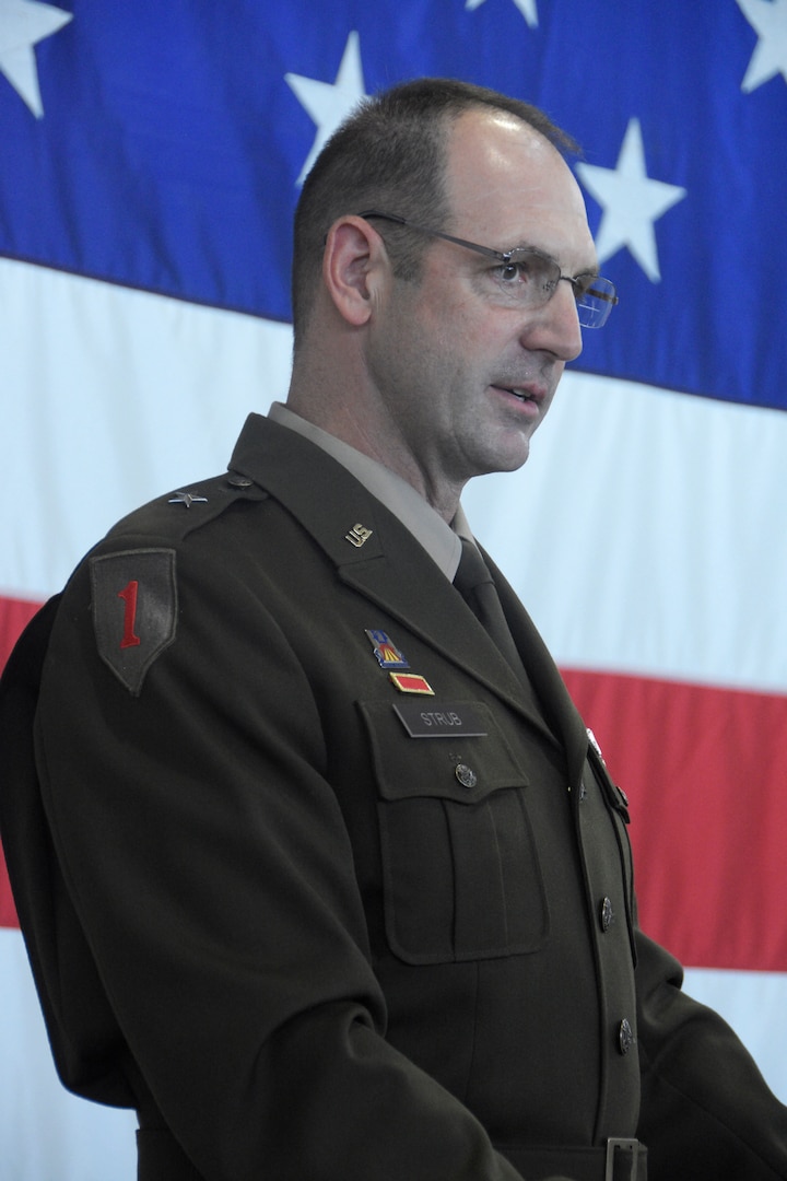 Brig. Gen. Matthew Strub, Wisconsin’s deputy adjutant general for Army, speaks during a formal state command sergeant major change of responsibility ceremony Aug. 10 at Joint Force Headquarters in Madison, Wis. Command Sgt. Maj. Curtis Patrouille, the Wisconsin Army National Guard’s ninth state command sergeant major, relinquished responsibility to the incoming state command sergeant major, Command Sgt. Maj. Duane Weyer. Combined, Patrouille and Weyer have more than seven decades of military service between them. Wisconsin Department of Military Affairs photo by Vaughn R. Larson