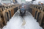 One of the U.S. Navy’s newest attack submarines, the future USS IDAHO (SSN 799), launched from General Dynamics Electric Boat’s shipyard into the Thames River, Aug. 6.