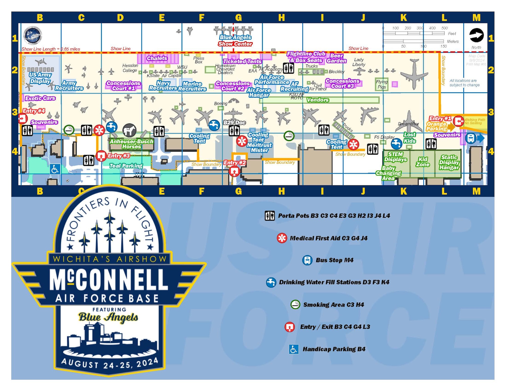 Graphic of a public map for the Frontiers in Flight Air Show slated for Aug. 24-25, 2024, at McConnell Air Force Base, Kansas. (Courtesy Photo)