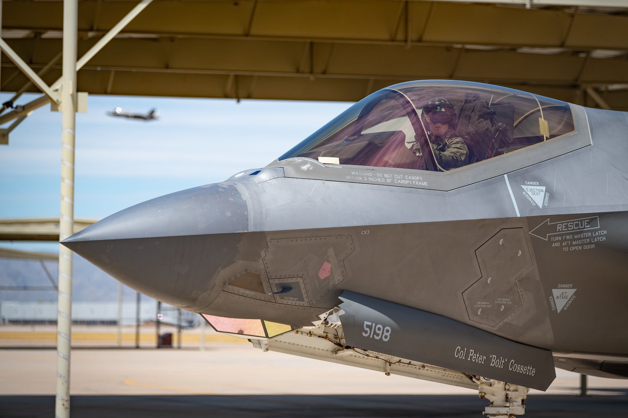 Reserve Citizen Airman Lt. Col. Christopher "Lube" Lowe, F-35 instructor pilot and 56th Operations Group deputy commander, taxis his F-35 Lightning II to the flight line after completing his 1,000th flight hour at Luke Air Force Base, Ariz., Aug. 9, 2024. Lowe's milestone flight is a testament to his dedication and the support of the entire 944th Fighter Wing. (U.S. Air Force photo by Tech. Sgt. Tyler J. Bolken)