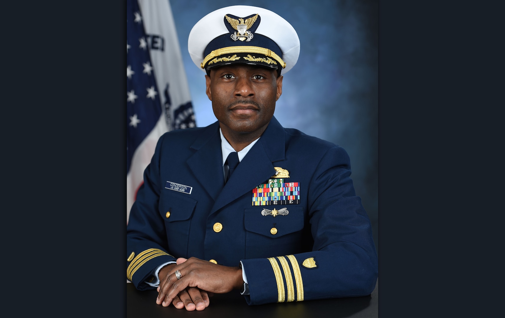 Portrait photo of Cmdr. Roberto Concepcion, the 2024 Blacks in Government Meritorious Service Award recipient. (U.S. Coast Guard photo)