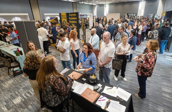 More than 2,500 people attended the Puget Sound Naval Shipyard & Intermediate Maintenance Facility Hiring Fair, Aug. 9-10, 2024, at the Kitsap Conference Center in downtown Bremerton, Washington.