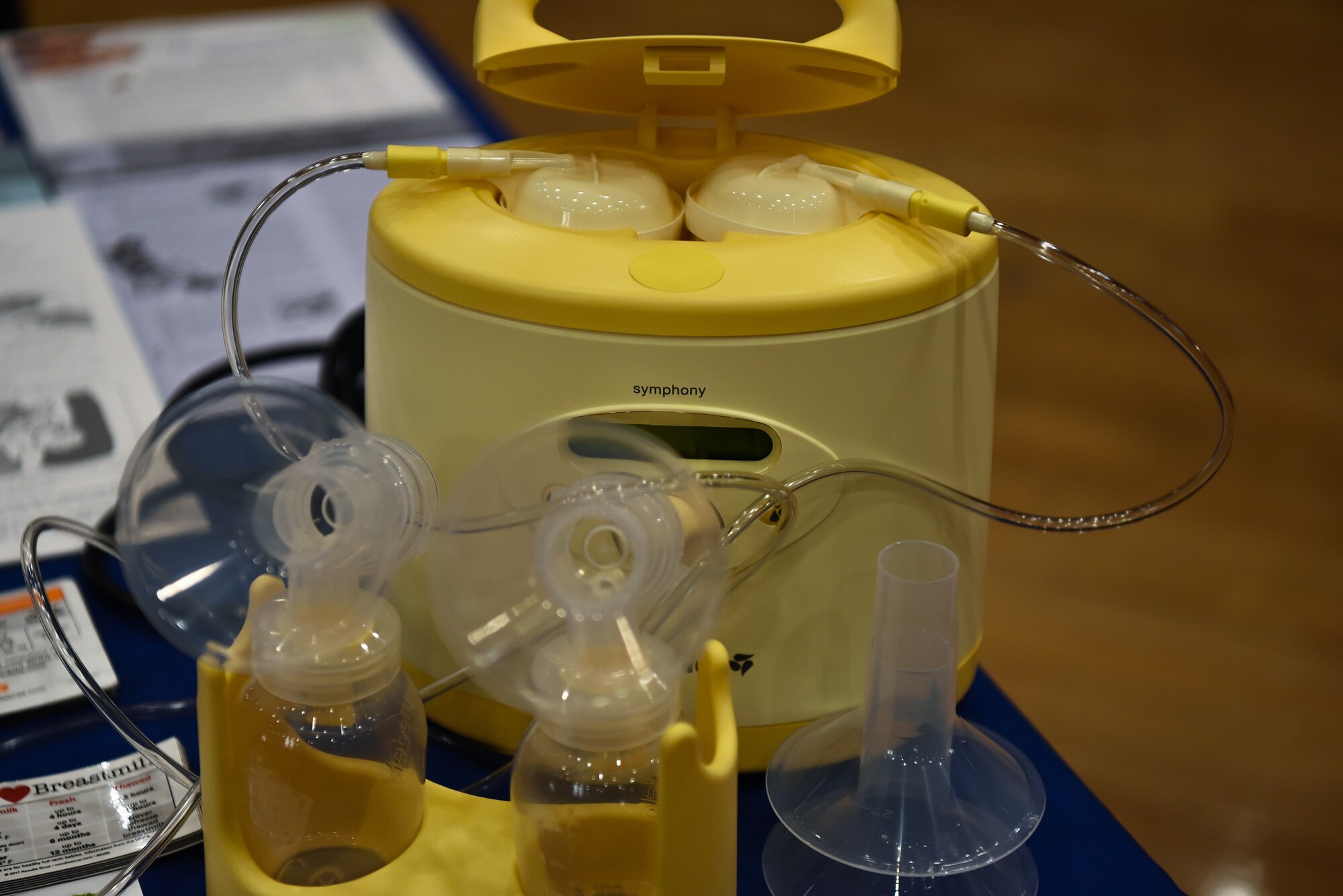 A breast pump sits on display during the World Breastfeeding Week support event at Misawa Air Base, Japan, Aug. 3, 2024.