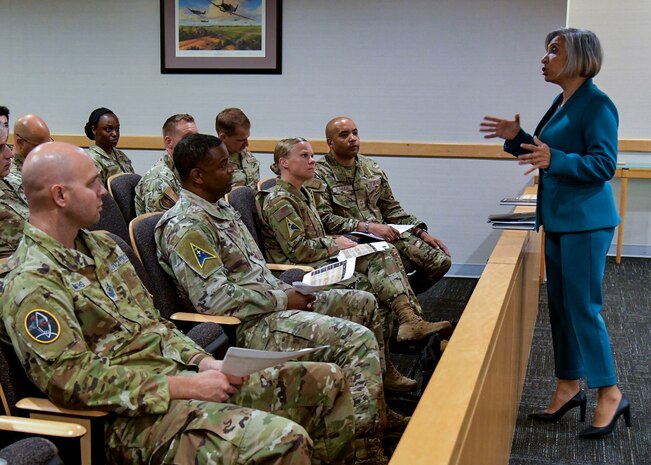 Chief Master Sgt (ret.) Ericka Kelly, 17th Chief Master Sgt. of the U.S. Air Force Reserve Command, engages with U.S. Space Force and U.S. Air Force Senior Enlisted Leaders from across Space Systems Command during the inaugural SSC SEL Summit at Los Angeles Air Force Base, Los Angeles, Calif., on July 17, 2024. The engagement focused on encouraging leaders to share their stories with their personnel to build trust, demonstrate empathy, and aid more resilient leaders across the force.