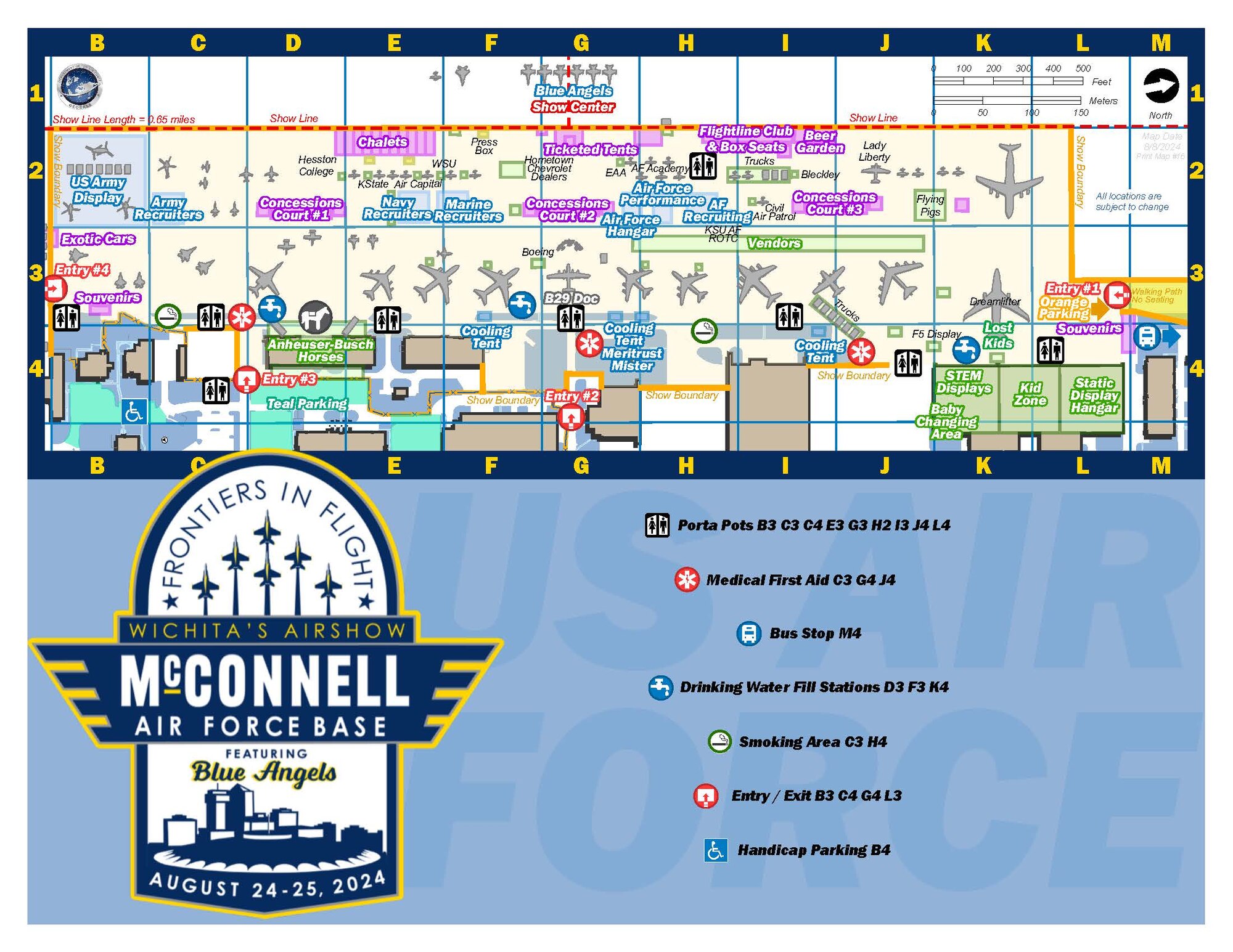 Graphic of a public map for the Frontiers in Flight Air Show slated for Aug. 24-25, 2024, at McConnell Air Force Base, Kansas. (Courtesy Photo)