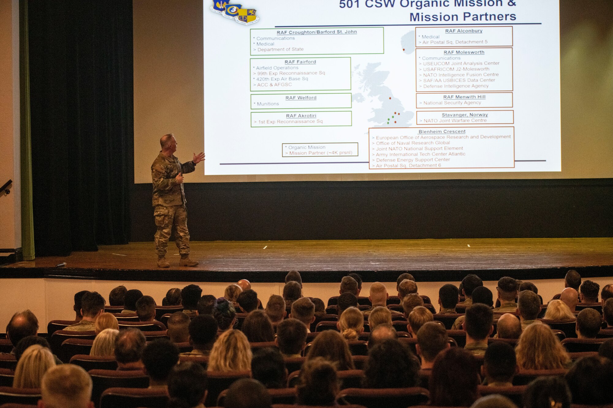 Commander gives remarks during an all call