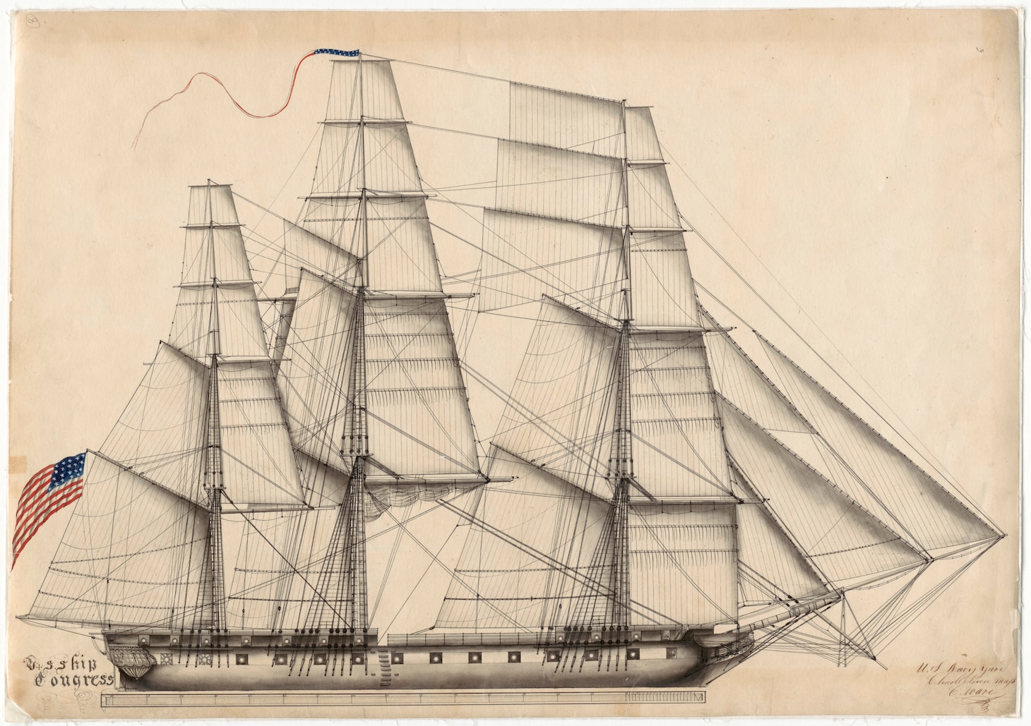 “U.S. Ship Congress U.S. Navy Yard/Charlestown Mass/C[harles] Ware,” n.d., probably post-War of 1812. National Archives and Records Administration, Ware Collection, 45-Ware-4.