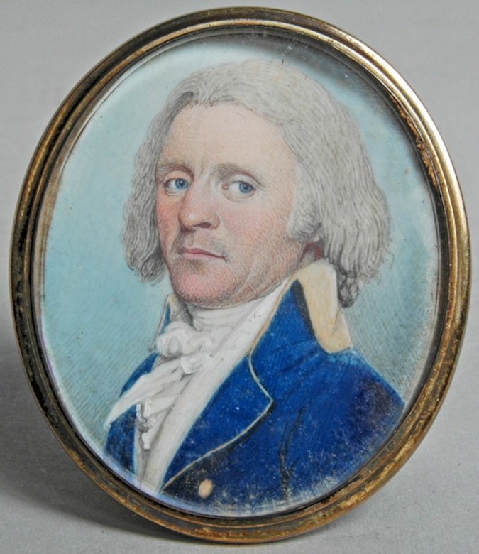 Watercolor on ivory miniature of James Sever; sold April 7, 2012 by Mid-Atlantic Auctions. Sever appears stern and austere in this portrait, as described by Morris.