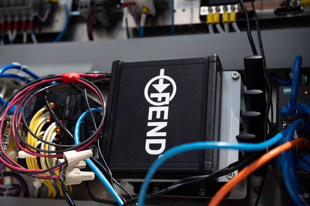 A Fend data diode inside the Battery Energy Storage System (BESS) in Box Elder, S.D., 22 July, 2024. This device provides a high assurance of intrusion prevention from outside entities whether in deployed private networks or across the internet. (U.S. Air Force Photo by Senior Airman Josephine Pepin)