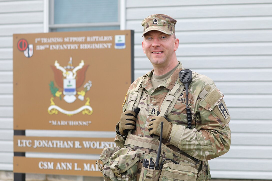 Sgt. 1st Class Chris Duncan, an active-duty Soldier and senior observer coach trainer, assigned to 1-338th Training Support Battalion, Fort McCoy, Wisconsin, is originally from Arkansas City, Kansas.