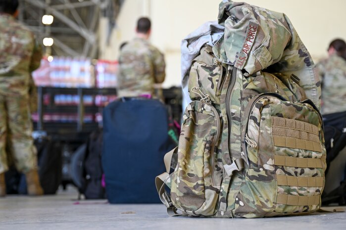 A backpack sits on the ground during exercise AGILE FLAG 24-3 at Edwards Air Force Base, California, on Aug. 2. 2024.