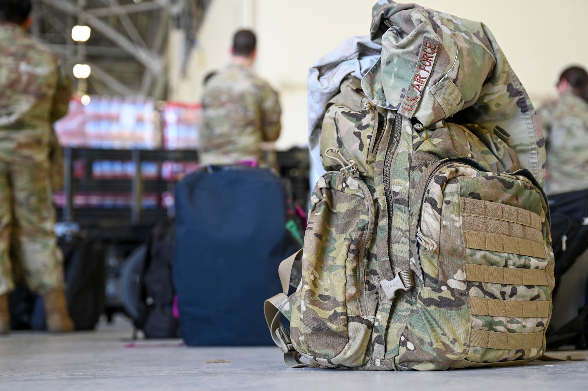 A backpack sits on the ground during exercise AGILE FLAG 24-3 at Edwards Air Force Base, California, on Aug. 2. 2024.