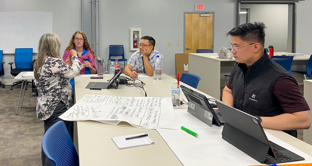 Teams from across AFWERX met in person for a process improvement off-site event to focus on making critical changes to the Open Topic program in Dayton, Ohio, June 25-26, 2024. The two-day exercise incorporated AFWERX cross-divisional teams to address the solicitation schedule, automation needs and additional requirements. (U.S. Air Force photo / Lt. Col. Carrie Kessler)