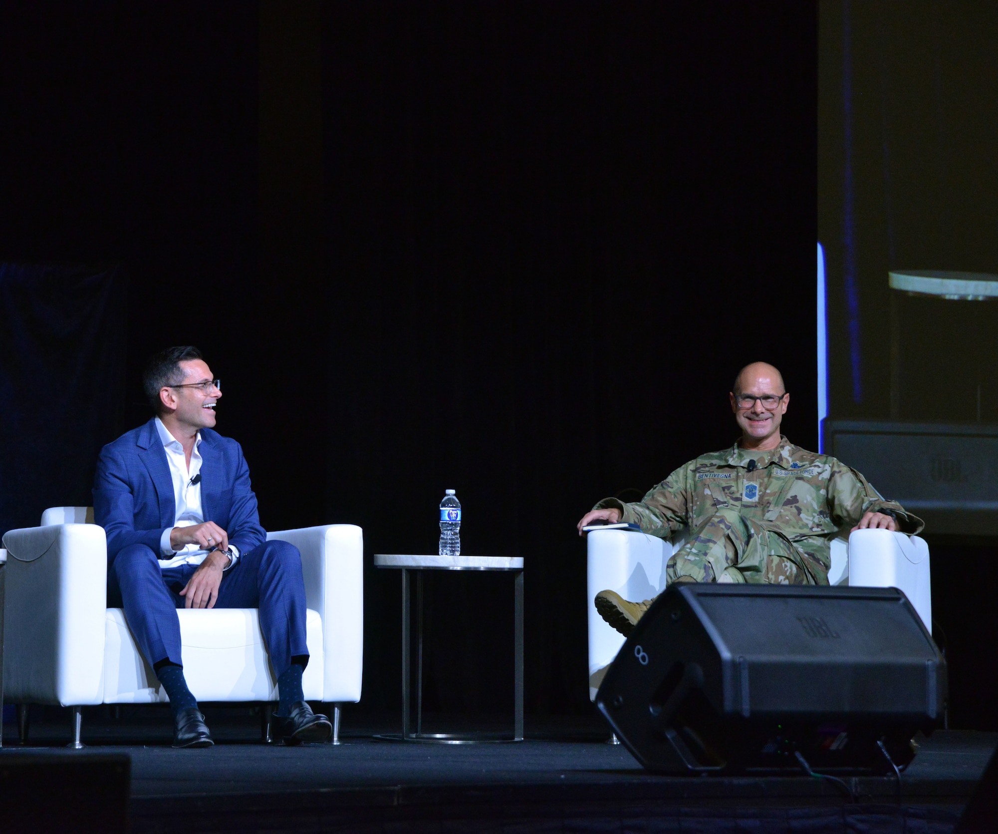 Chief Master Sgt. of the Space Force John Bentivegna addresses Airmen and Guardians at the Air Force Sergeants Association in Houston, Texas, Aug. 13, 2024. Bentivegna discussed quality of life and service topics, such as childcare, retention and military pay. Senior enlisted leaders gathered at the AFSA Summit to strategize, enhance innovation, and advance development for the Department of the Air Force. (U.S. Air Force photo by 2nd Lt. Faith Powers)
