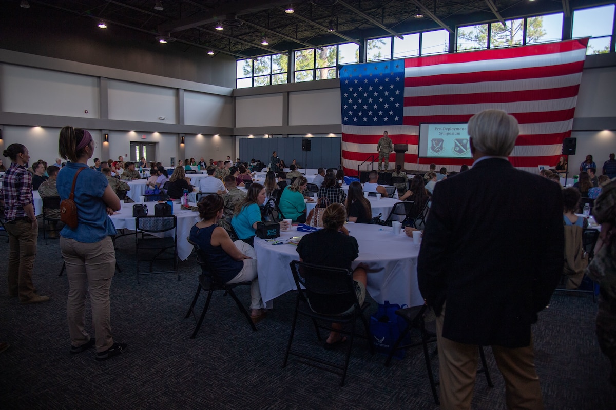 Airmen and their loved ones at the Pre-Deployment Symposium