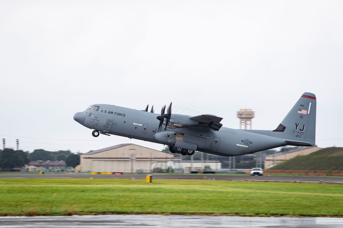 A C-130 taking off