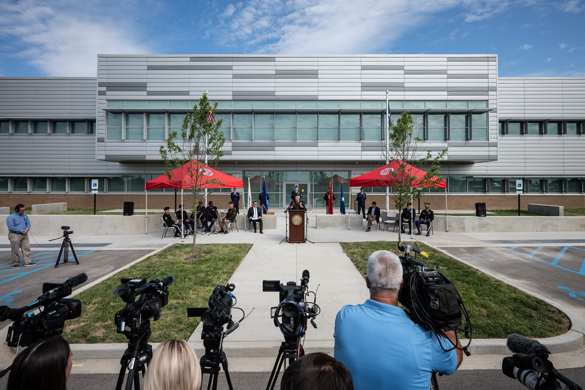 U.S. Army Maj. Gen. Haldane Lamberton, adjutant general of the Kentucky National Guard, speaks at the ribbon-cutting ceremony for a new Joint Force Headquarters building at Boone National Guard Center in Frankfort, Ky., Aug. 13, 2024. The 63,000 square-foot, $15.9 million facility marks a new era of increased operational efficiency, with the top command elements of both the Kentucky Army and Air National Guard being located at the same site for the first time. (U.S. Air National Guard photo by Dale Greer)