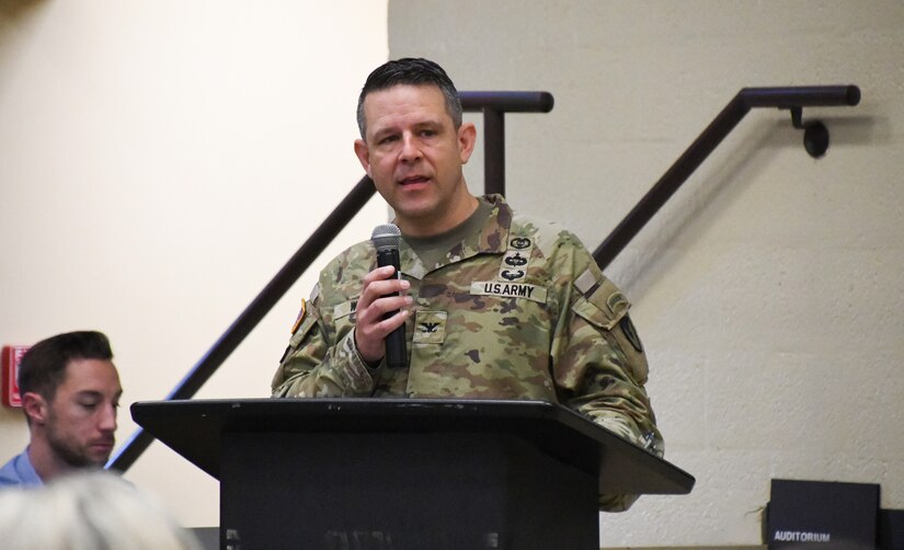 Col. Marc Welde, commander of U.S. Army Medical Logistics Command, closes out a three-day MEDLOG in Campaigning, or MiC, initial proof-of-concept event at Fort Liberty, North Carolina. MiC is an effort aimed at streamlining medical materiel... (Katie Ellis-Warfield)