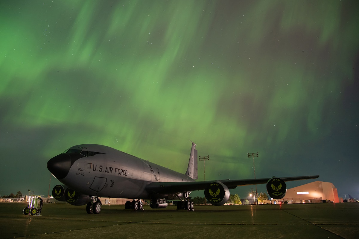 A KC-135 Stratotanker from the 127th Wing, Michigan Air National Guard, rests on the flight line