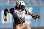 Army Sgt. Araya Ayala throws the ball to to third base during the 2024 Armed Forces Men’s and Women’s Softball Championship hosted by USA Softball at the USA Softball National Hall of Fame Complex in Oklahoma City Aug 15, 2024. (DoD photo by EJ Hersom)