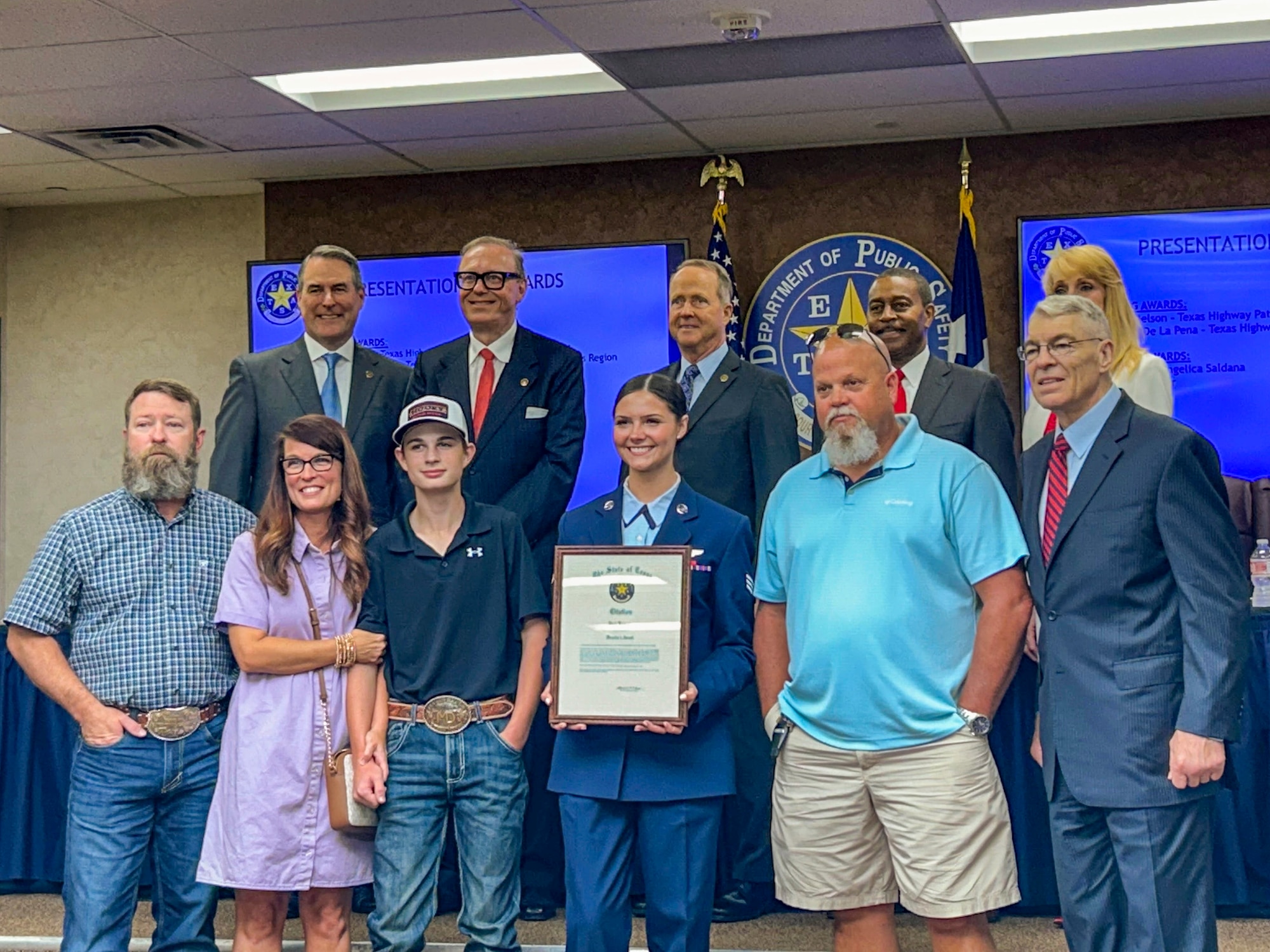 Stevi Brewster was awarded the Director’s Award by the Texas Department of Public Safety for her heroic actions the night of the crash. (Courtesy photo)
