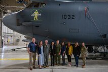 Team Minot leaders and distinguished visitors pose for a group photo in front of a B-52H Stratofortress at Minot Air Force Base, North Dakota, Aug. 15, 2024. The tour encapsulated the Minot AFB mission and its importance as the only dual-wing nuclear capable base in the Air Force. (U.S. Air Force photo by Senior Airmen Alexander Nottingham)