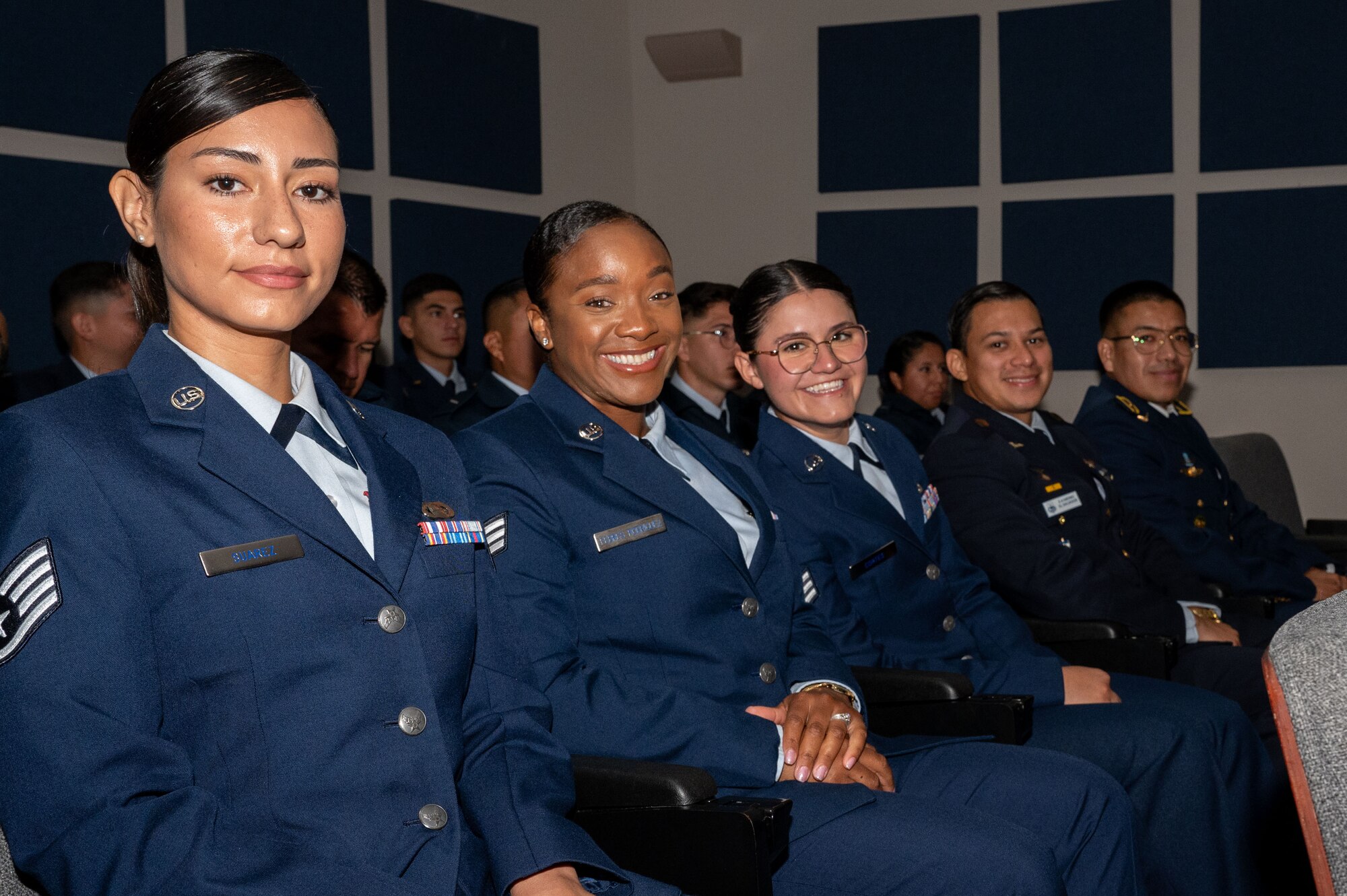 U.S. and international military students sit at the Inter-American Air Forces Academy graduation ceremony at JBSA-Lackland, Texas, Aug. 7, 2024.