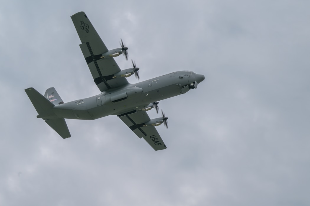 A C-130J Super Hercules aircraft takes off at Youngstown Air Reserve Station for its maiden flight as the 910th Airlift Wing's newest aircraft, Aug. 16, 2024.