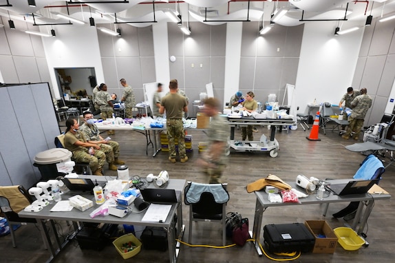 U.S. Air Force dentists and dental technicians conduct operations during the 2024 Guam Wellness Innovative Readiness Training at Guam Community College, Guam, Aug. 2, 2024.