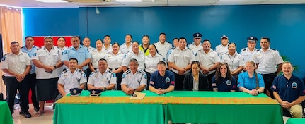 Participants from the Samoan Fire and Emergency Services Authority, the Nevada Army National Guard and the U.S. Army Reserve’s 1984th United States Army Hospital Detachment gather for a group photo Aug. 9, 2024.