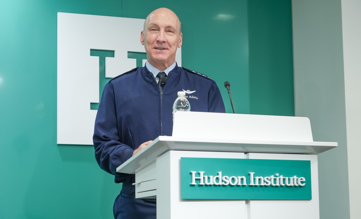 Air Force Chief of Staff Gen. David Allvin speaks during a Hudson Institute think tank engagement, Aug. 16, 2024, in Washington, D.C. Allvin emphasized the Air Force must continue evolving into a highly integrated and lethal “one Air Force” if it is to successfully compete, deter, and win in today’s strategic environment. (Courtesy photo)
