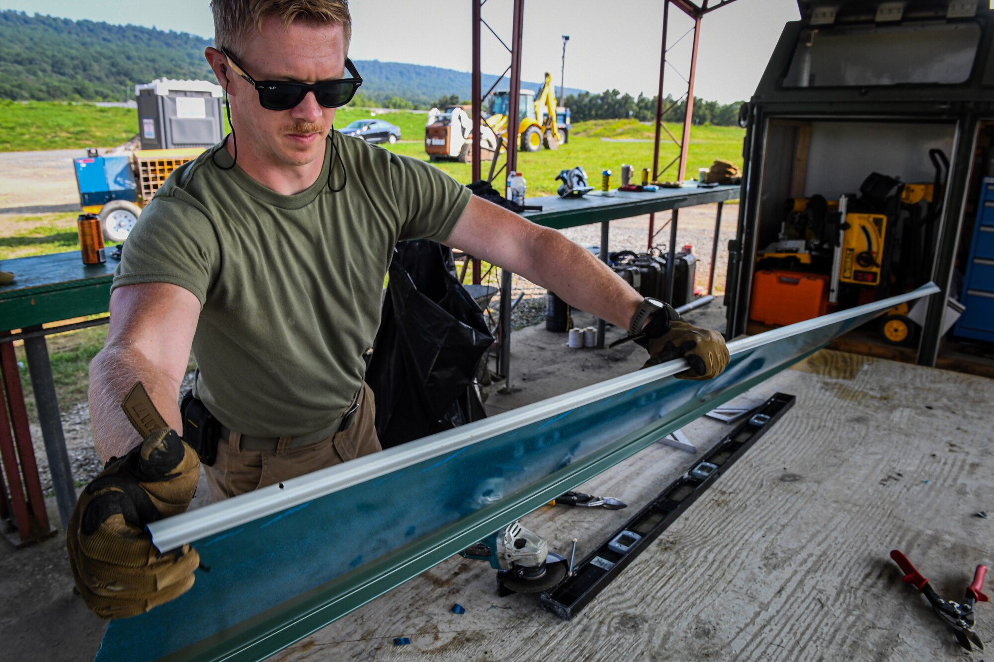 201st RED HORSE Squadron Airmen  construct ammo breakdown buildings for Pennsylvania Army National Guard firing ranges Aug. 16, 2024 in Fort Indiantown Gap, Pennsylvania.
