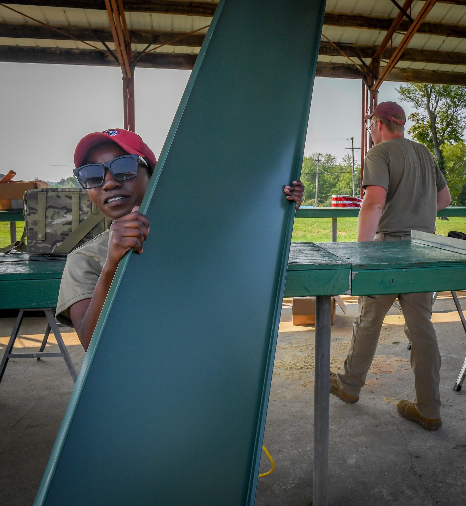 201st RED HORSE Squadron Airmen  construct ammo breakdown buildings for Pennsylvania Army National Guard firing ranges Aug. 16, 2024 in Fort Indiantown Gap, Pennsylvania.