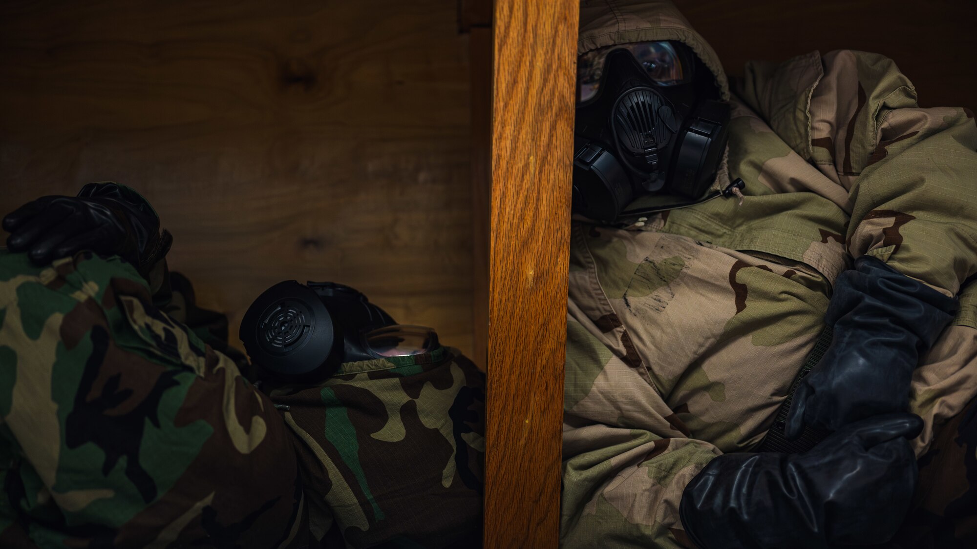 Airmen seek safety under a bunker