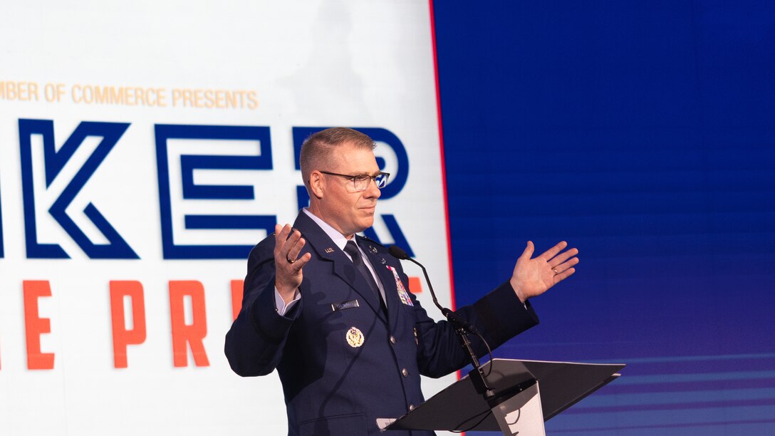 Aviation commander delivers a keynote address.