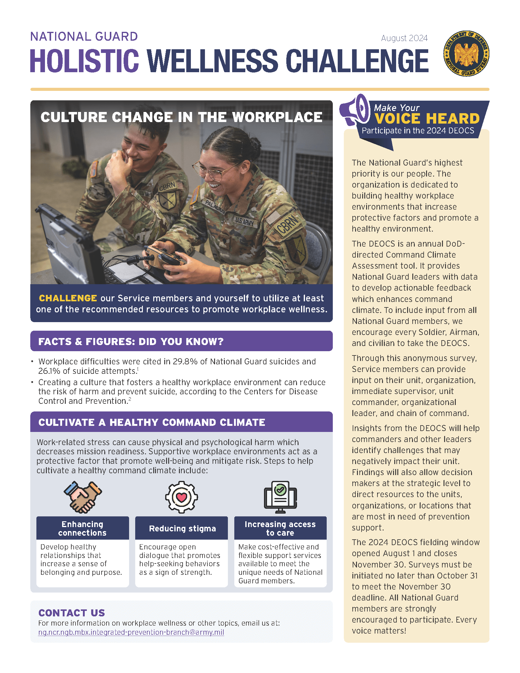 Holistic Wellness Challenge - Culture Change in the Workplace - August 2024