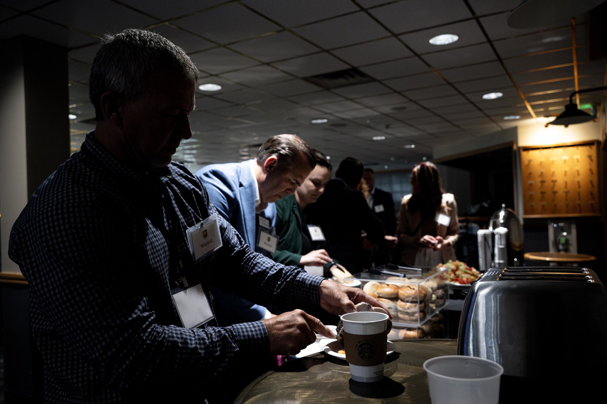 North Dakota civic leaders are welcomed to Minot Air Force Base with a breakfast before attending a mission brief at Minot AFB, North Dakota, Aug. 20, 2024. The tour was intended to build camaraderie and enhance understanding between the military and the civilian community. (U.S. Air Force photo by Airman 1st Class Alyssa Bankston)