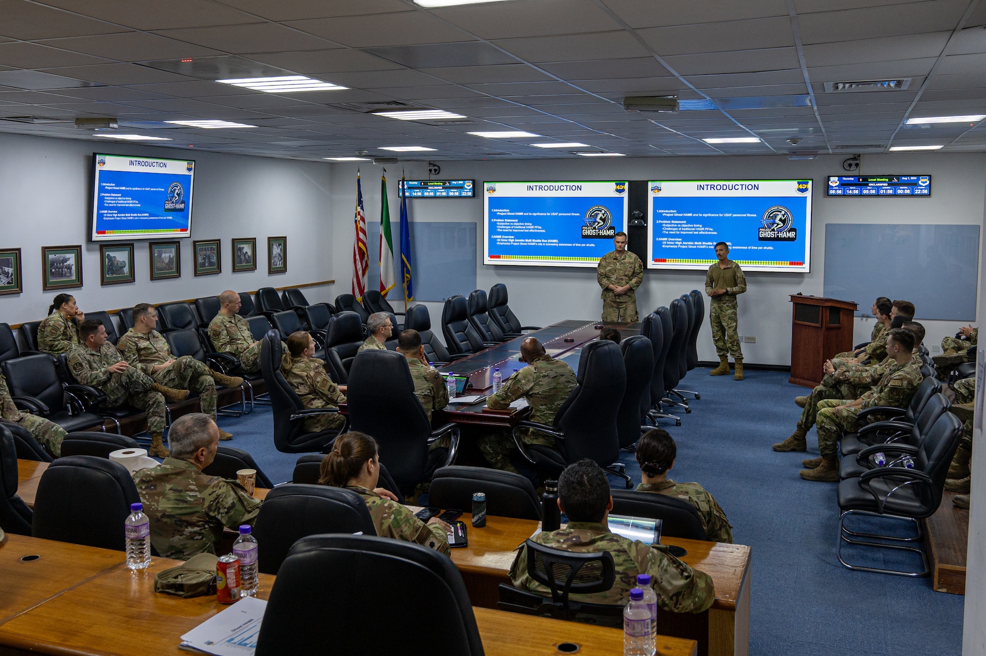 U.S. Air Force Airmen from the 386th Air Expeditionary Wing pitched their ideas to a panel during an innovation competition