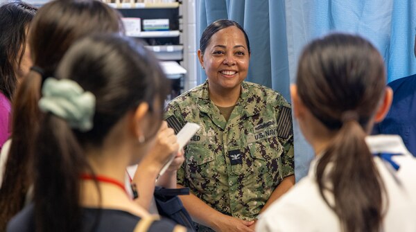 YOKOSUKA, Japan (Aug. 7, 2024) U.S. Navy Medicine Readiness and Training Command (USNMRTC) Yokosuka hosted a nursing student exchange with Yokohama City University at U.S. Naval Hospital (USNH) Yokosuka, Aug 7 to strengthen medical partnerships with their host nation counterparts. Nurses from USNH Yokosuka welcomed the group of university nursing students and faculty members for a tour of the hospital facilities, concentrating on the areas of the hospital that prominently feature nurses such as the emergency room, maternal infant unit, and multi-service unit. (U.S. Navy photo by Daniel Taylor/USNMRTC Yokosuka Public Affairs)