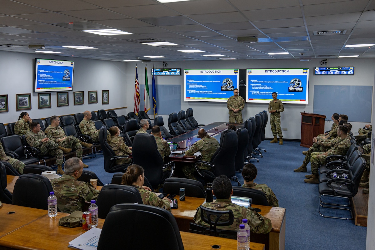 U.S. Air Force Airmen from the 386th Air Expeditionary Wing pitched their ideas to a panel during an innovation competition